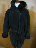 Women's Otello Pelle Black Hooded Cuir Leather Winter Coat Medium