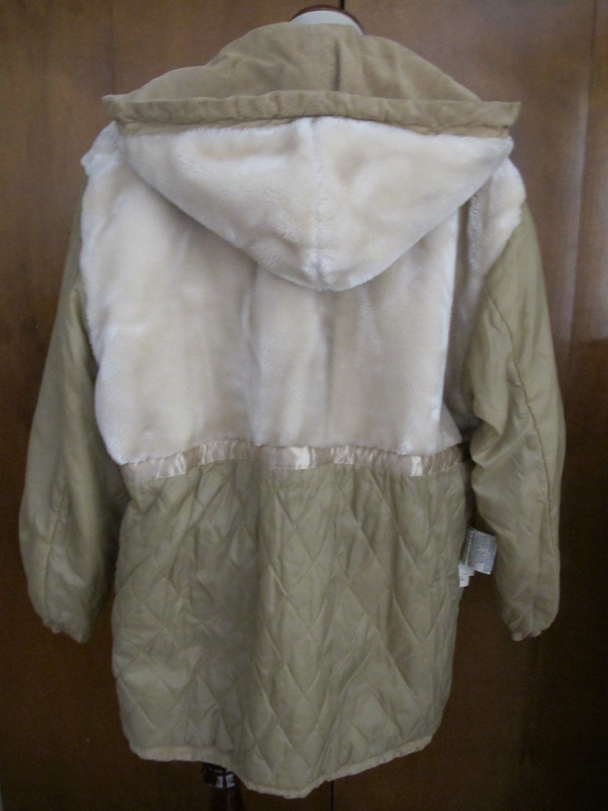 Women's Colebrook Beige Hooded Leather Winter Coat Medium