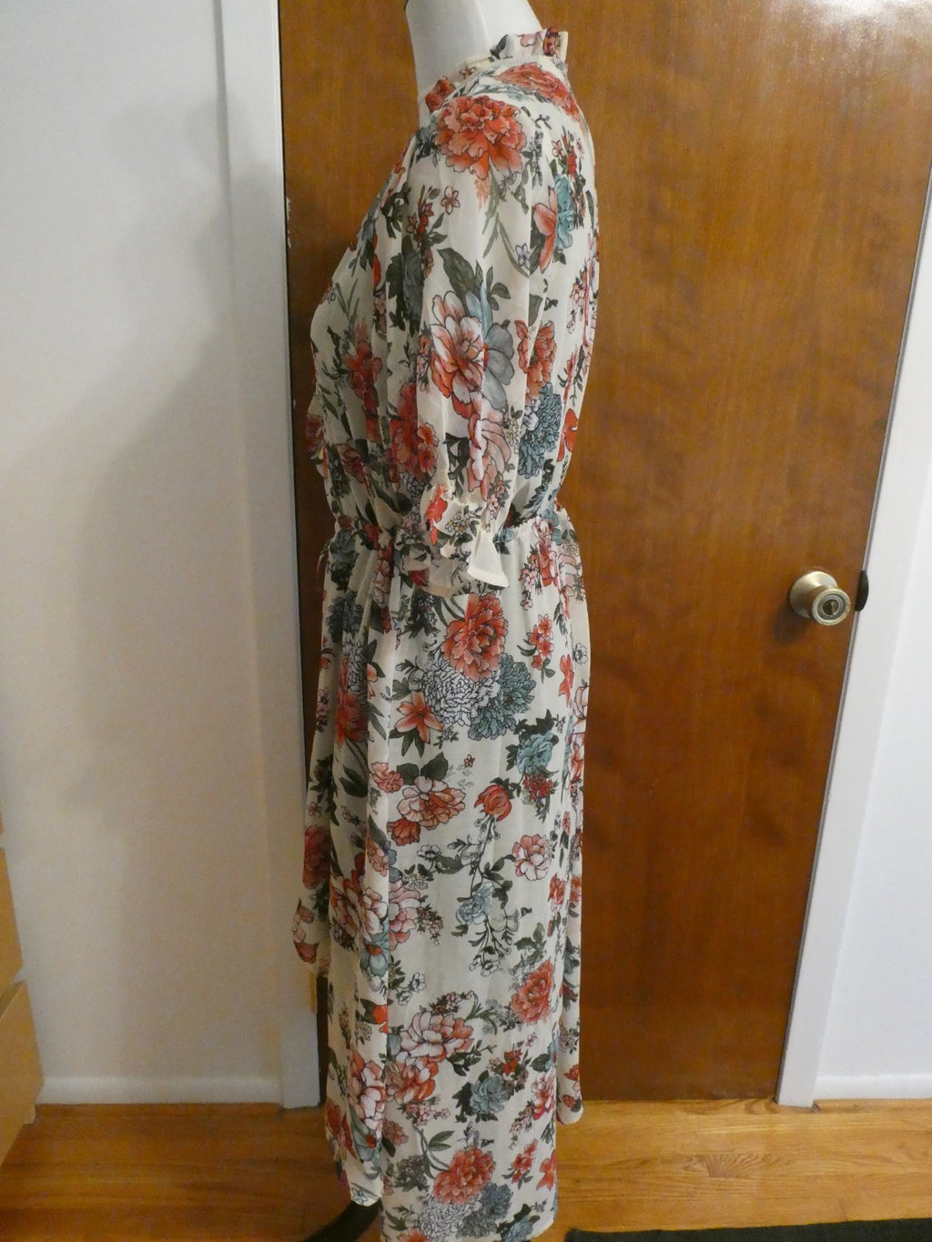 Liberty Love 2Pc Floral Chiffon Duster Dress Set Olive Green Asymmetrical Medium