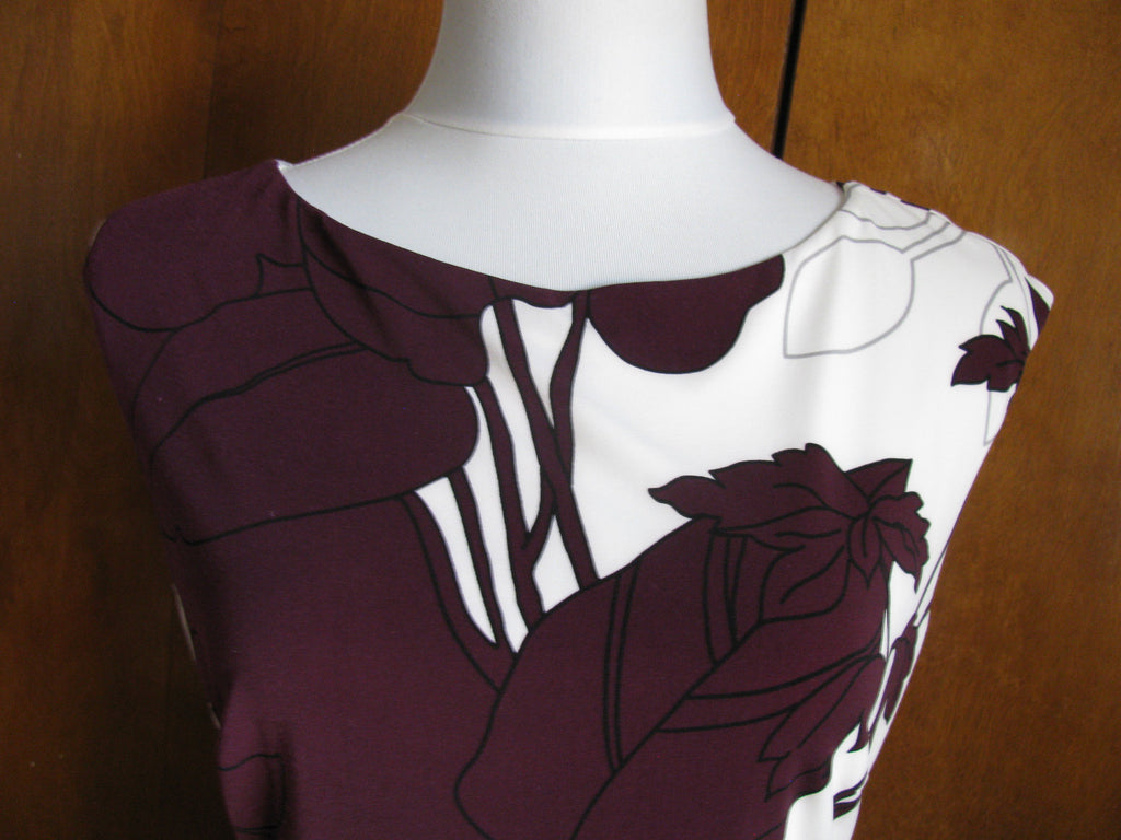 Ralph Lauren women’s burgundy bold floral lined stylish gathered dress New