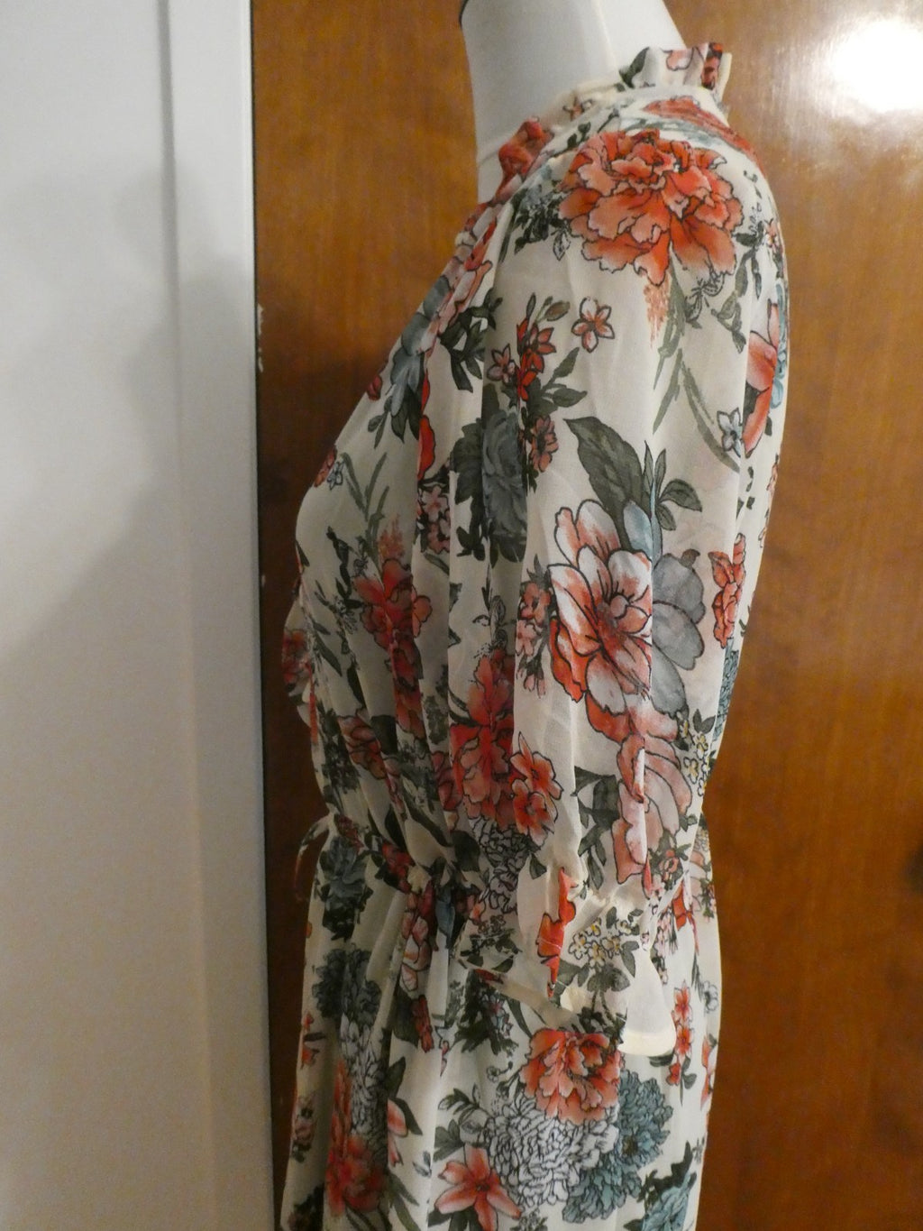 Liberty Love 2Pc Floral Chiffon Duster Dress Set Olive Green Asymmetrical Medium