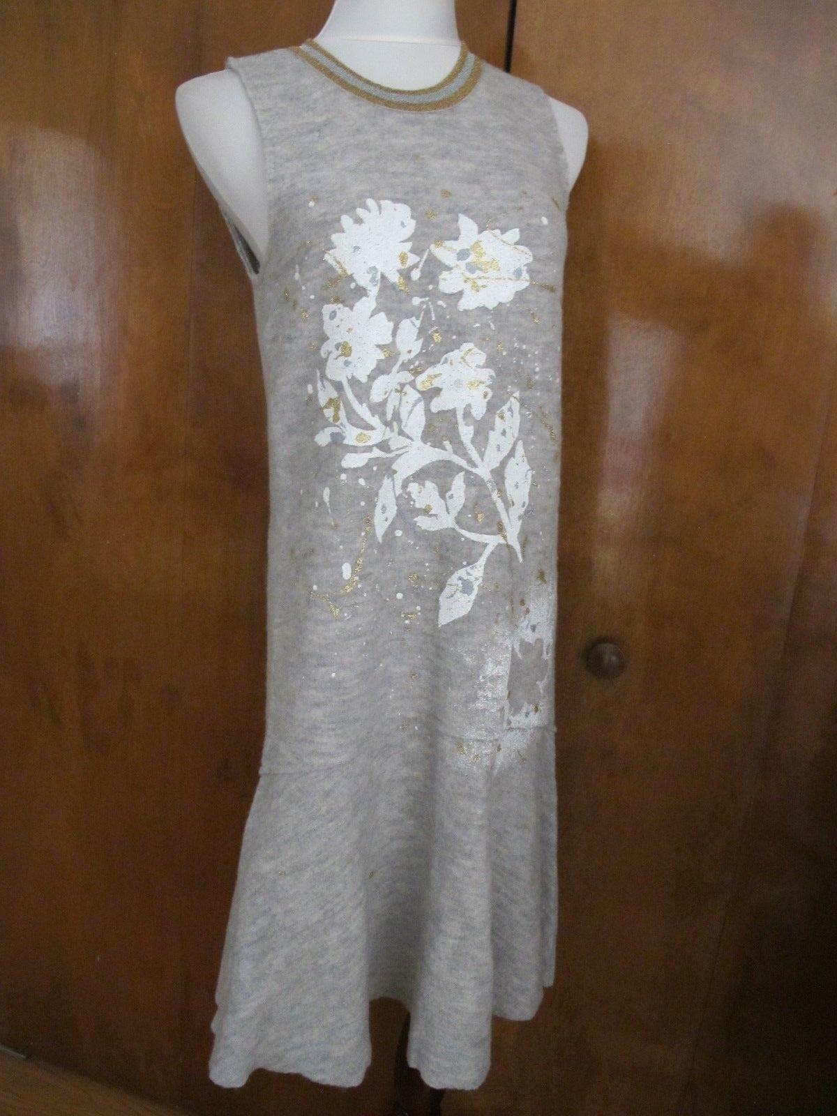 Anthropologie women's gray detailed dress Xsmall NWT runs big 