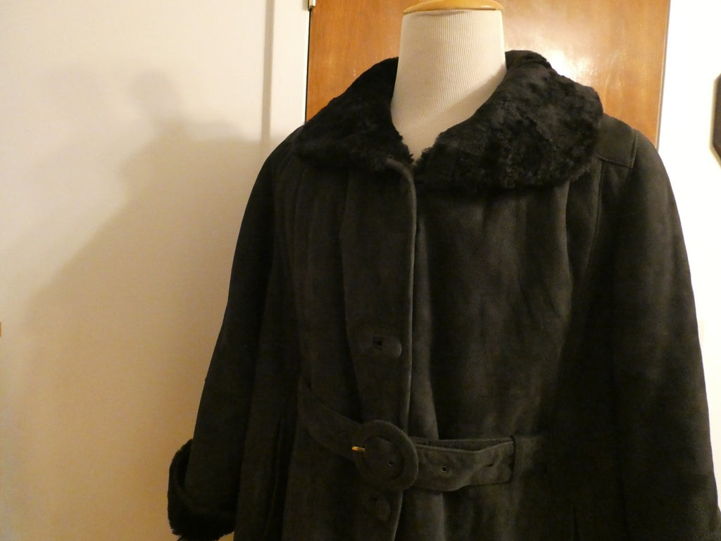 Adarcrea Women Black Shearling Sheepskin A-Line Winter Coat SZ 10 (US 14) Spain