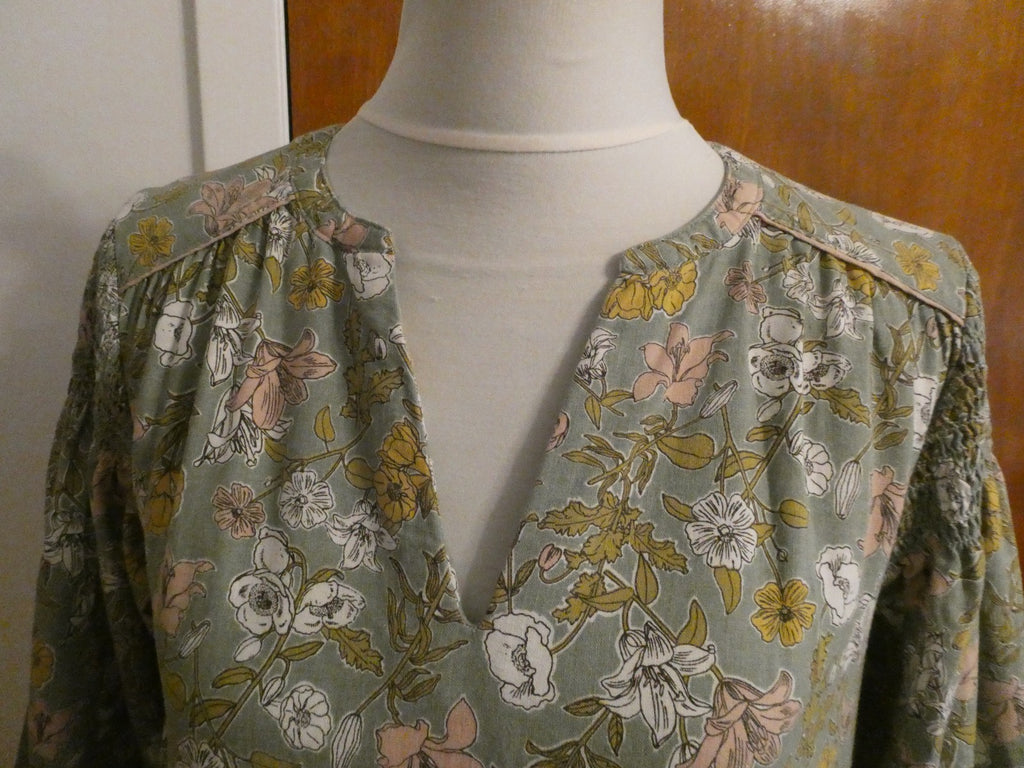 Cynthia Rowley Floral Print ¾ Sleeves Tiered Dress Sz Small 55% Linen 45% Rayon
