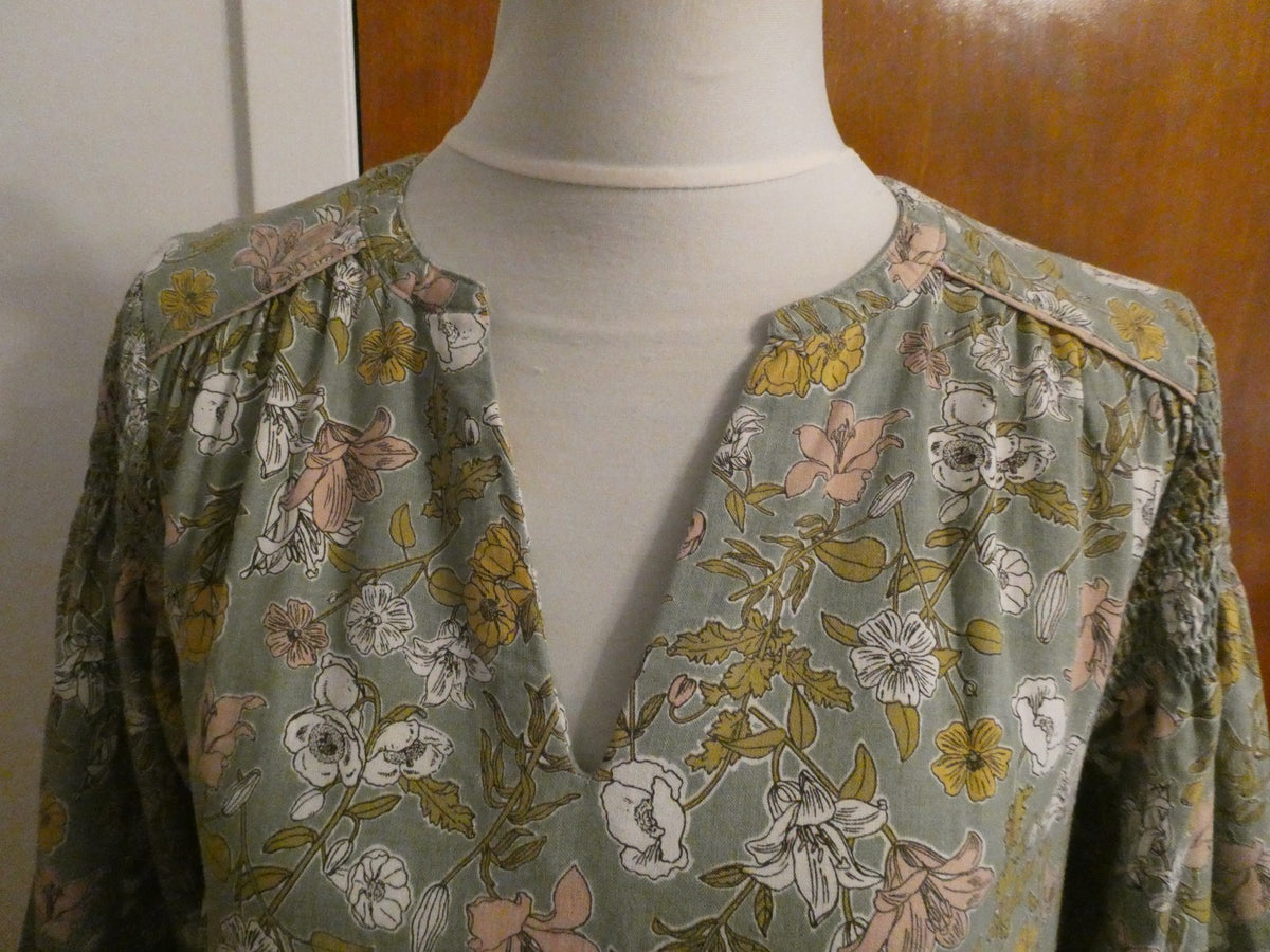 Cynthia Rowley Floral Print ¾ Sleeves Tiered Dress Sz Small 55% Linen 45% Rayon