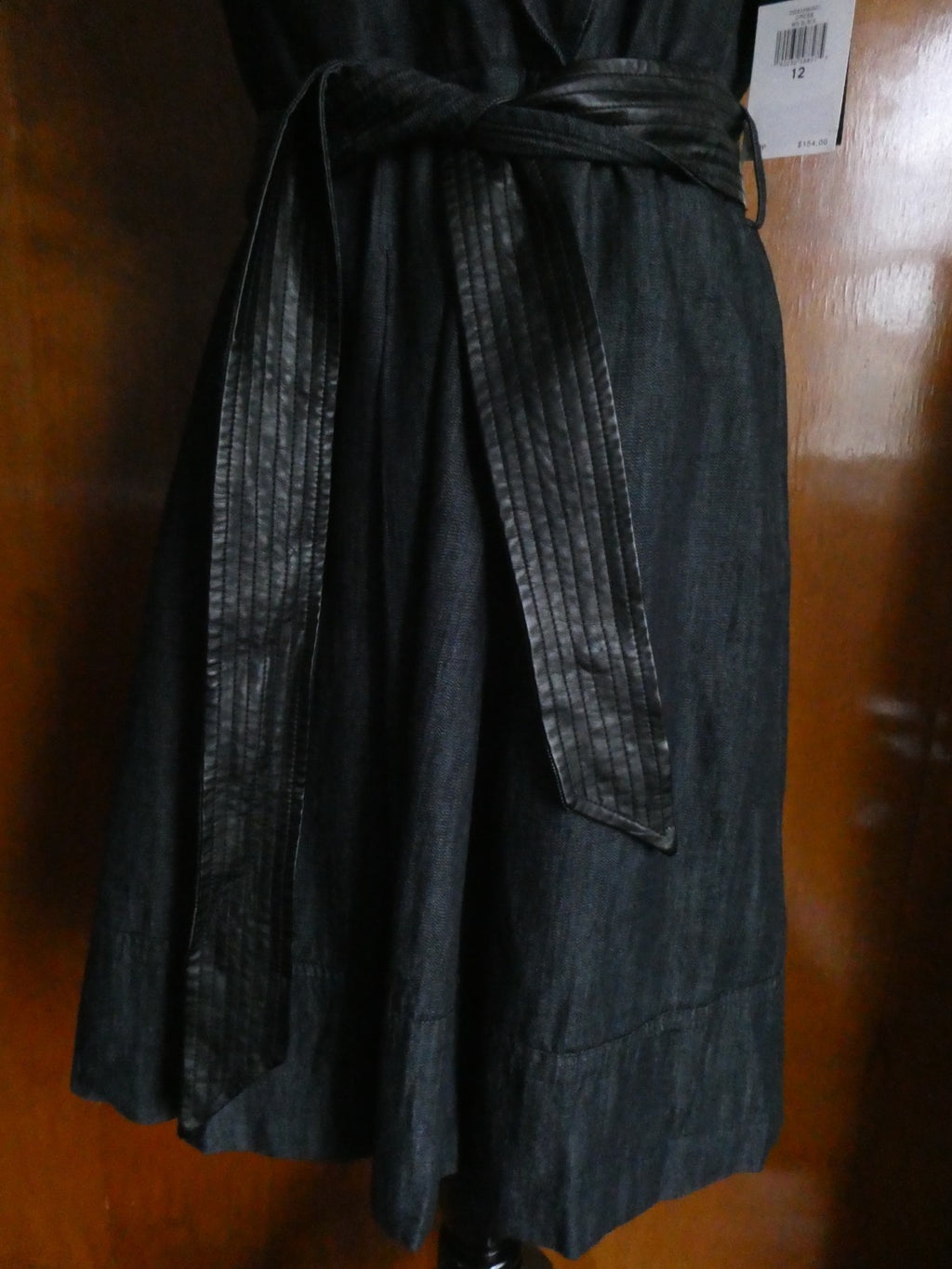 Lauren Ralph Lauren Dress Sz 12 Black Sleeveless Belted Leather Trim A-Line NWT