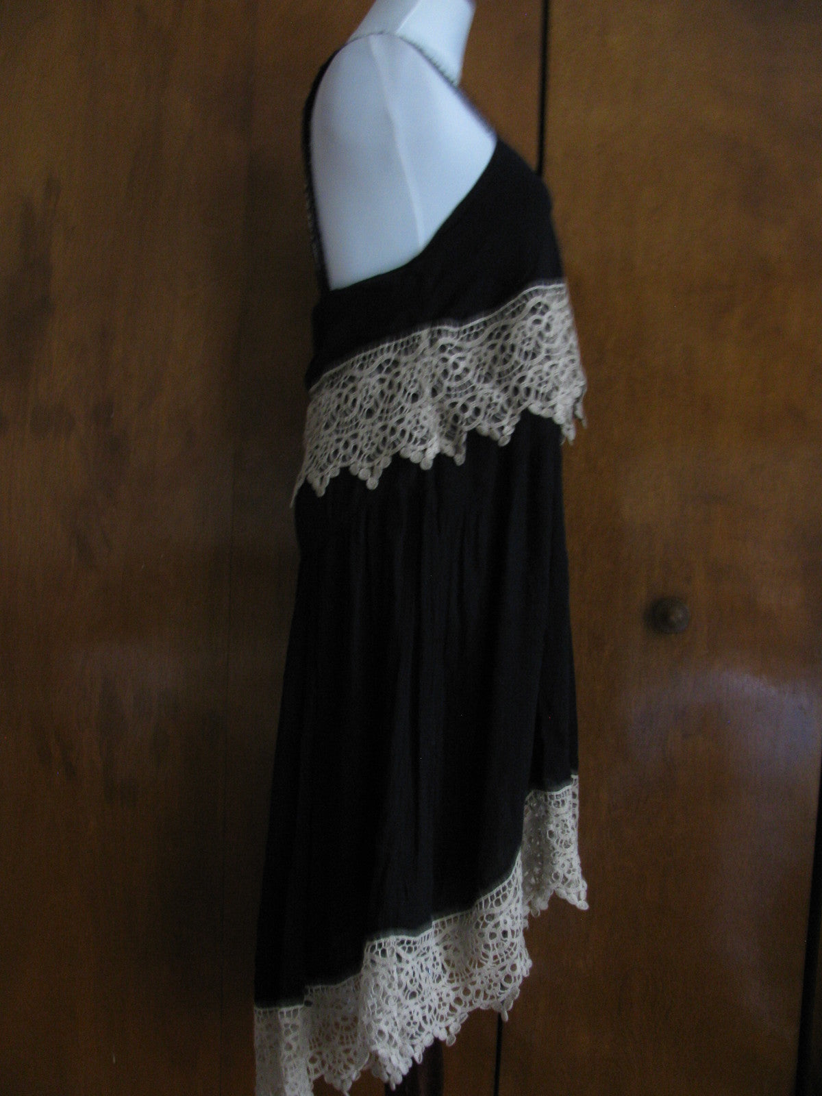 Free People Womens Asymmetric Black Decorated Embroidered Soft Rayon NWT Dress S
