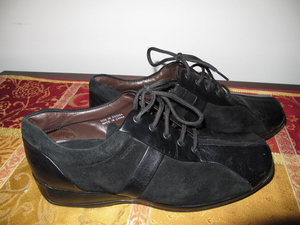 Geox Women's Black Suede Leather Sneakers Shoe Size EU 38 US 8 