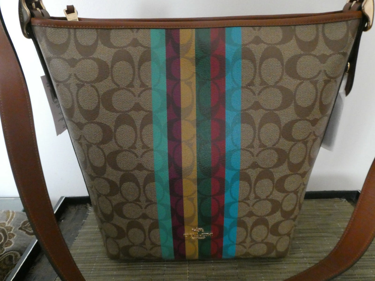 Coach Val Duffle In Signature Canvas With Stripe Handbag Style C5641