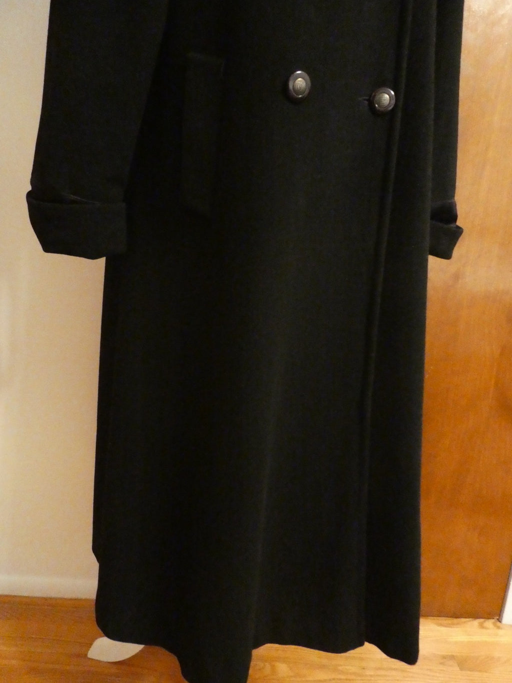J.G HOOK Women Black 100% Wool A-Line Hood Fox Fur Trim Winter Coat 6 (fit 8-10)