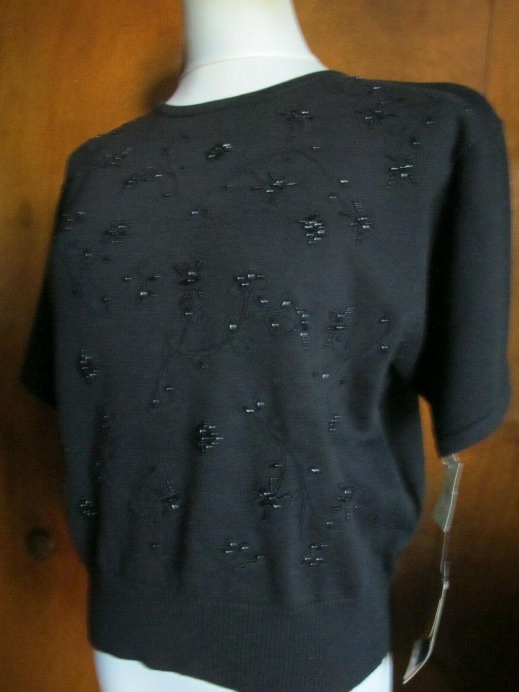 Liz Claiborne women's  black cotton  embroidered beaded sweater Medium