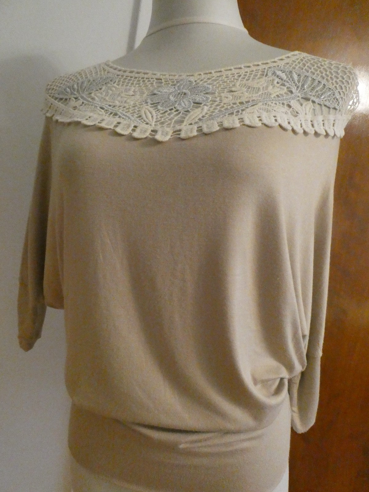MCM women's beige rayon crocheted top size Large