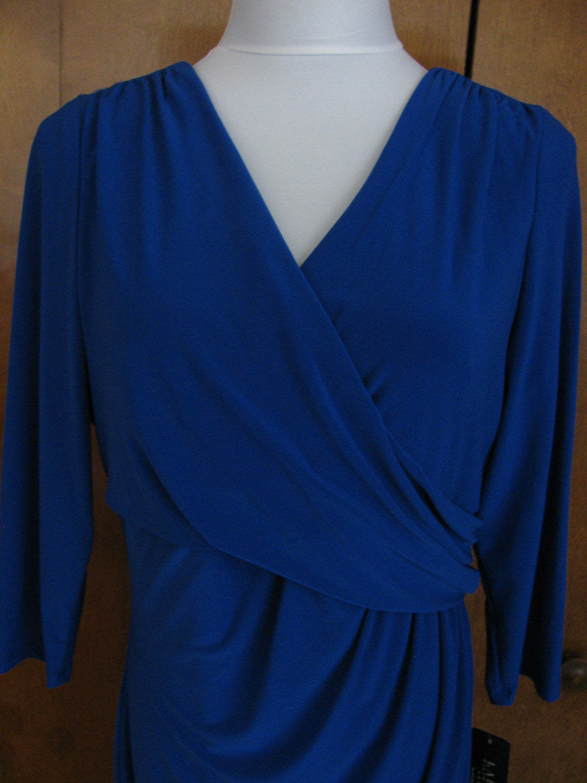 Ralph Lauren Women's Capri Blue Faux Wrap Evening Gathered Dress New