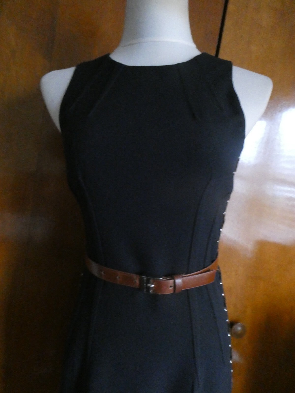 Michael Kors Black Detailed Faux-Leather Trim Lined Dress Size 0