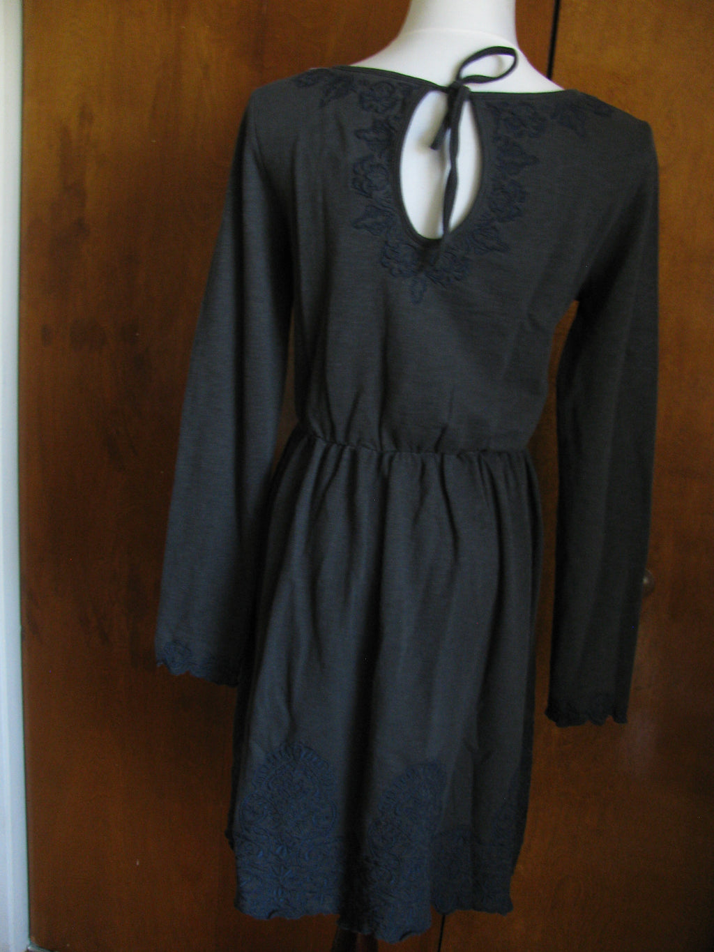 Anthropologie women's dark gray cotton embroidered dress Size XS, M, S