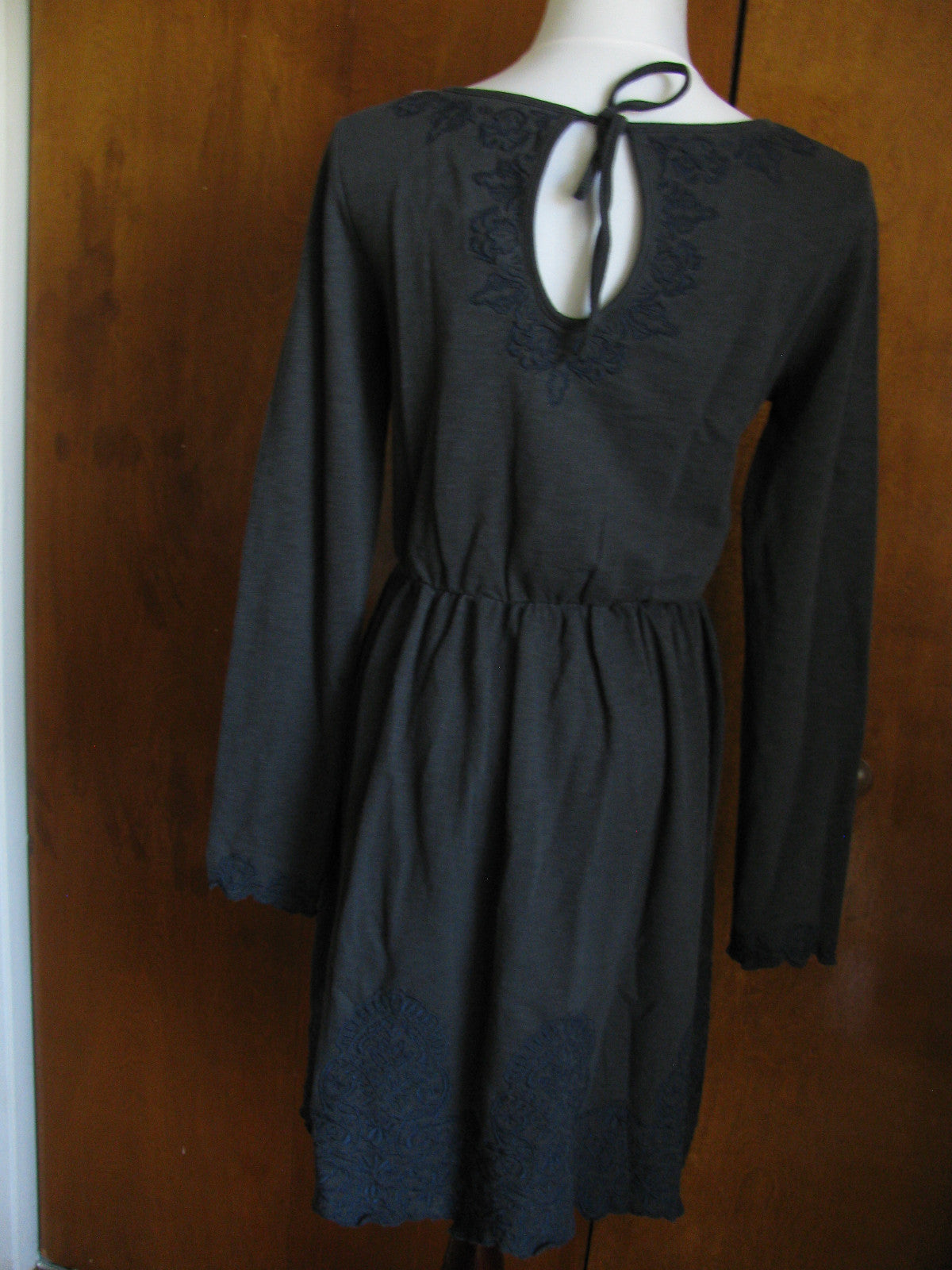 Anthropologie women's dark gray cotton embroidered dress Size XS, M, S