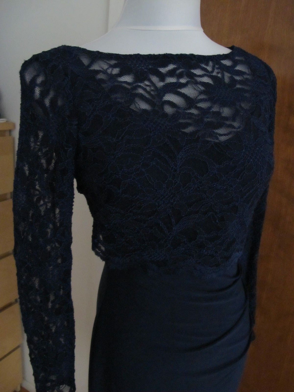 Ralph Lauren  women navy bodice overlay fabric lace crafted evening NWT dress 2 