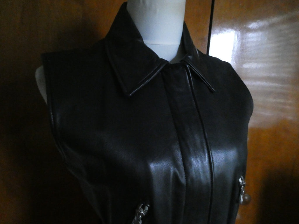 John Michael Designer Black 100% Soft Leather Woman's Vest Size XS