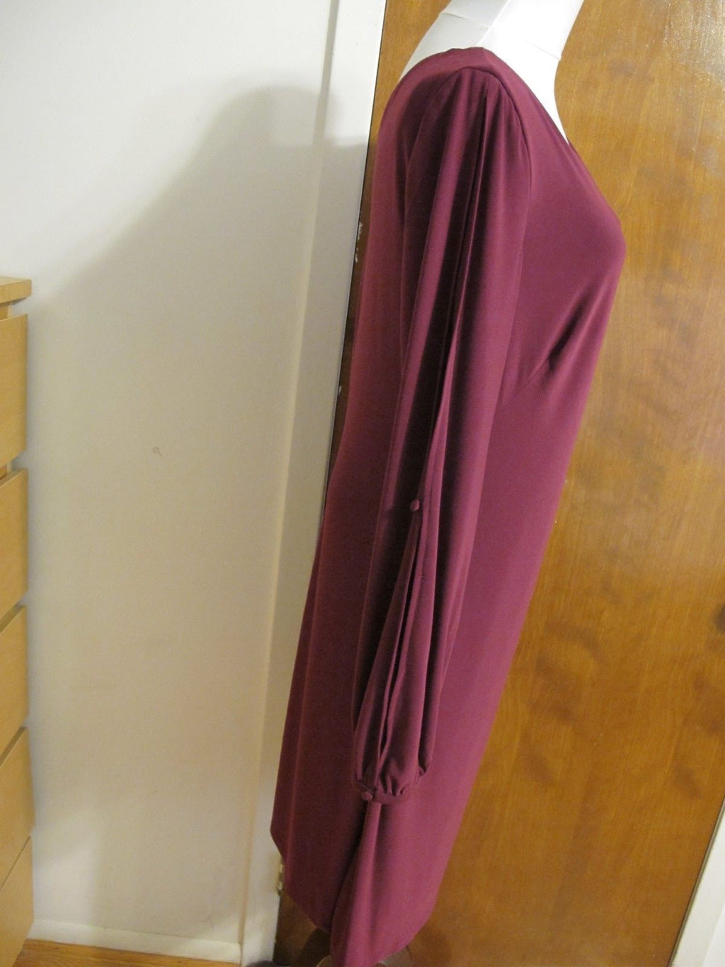 Ralph Lauren women's burgundy long sleeves with slits gathered classic dress 16