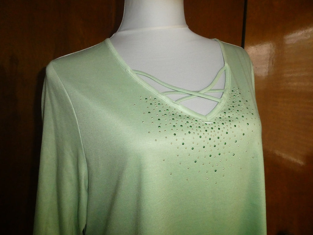 One World Women’s Asymmetric Green Multicolor Long Sleeves Tunic Top Size Xlarge