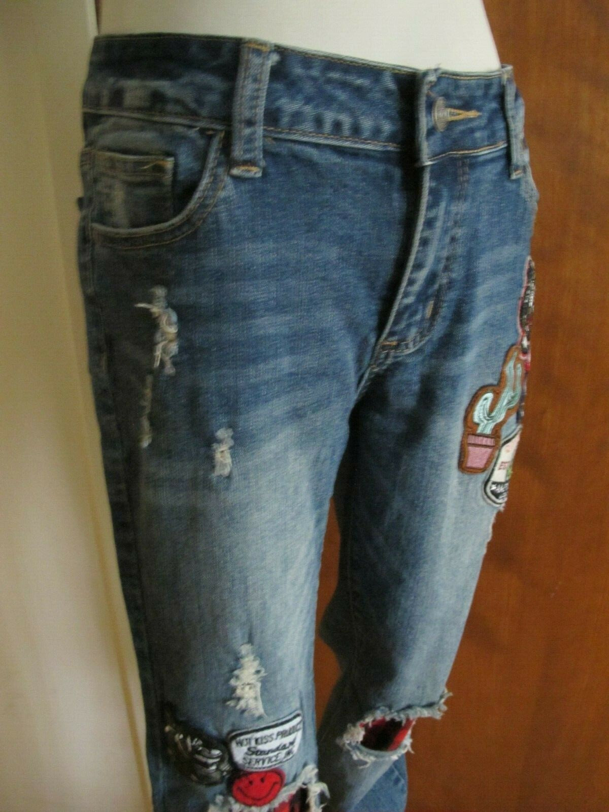 Hot Kiss Skinny Lily Juniors Distressed Patched Skinny Legging Jeans Sz 11 Blue