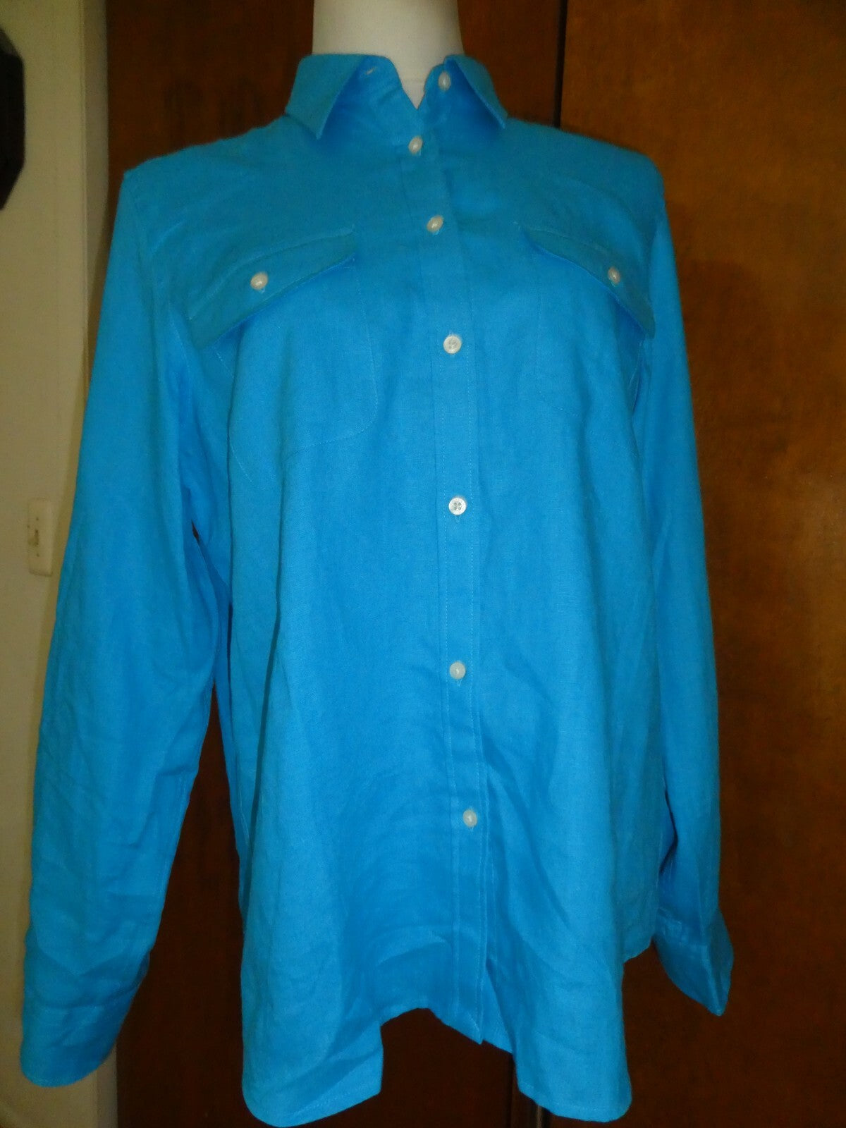 LAUREN Ralph Lauren Women’s CrystalAge Turquoise Linen Shirt Size Large