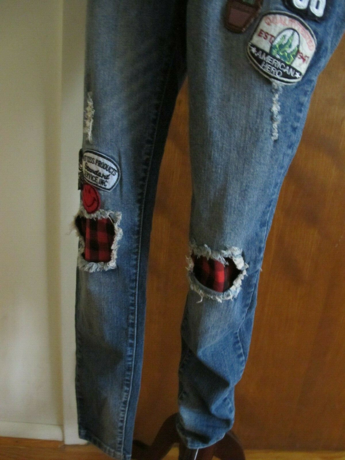 Hot Kiss Skinny Lily Juniors Distressed Patched Skinny Legging Jeans Sz 11 Blue