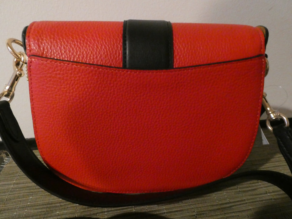 Coach Georgie Saddle Bag In Colorblock GOLD/CHERRY MULTI Style# C3596 