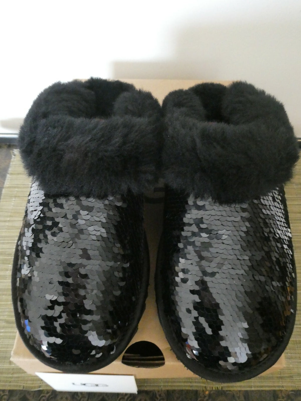 UGG Cluggette Sequins Sheepskin Flux Cozy Women Black Slipper 5,6,7 Style1127490