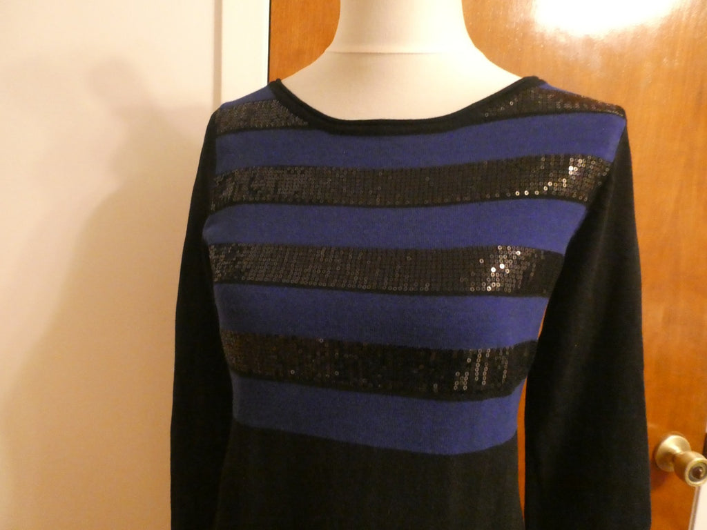 Style & Co Women Black Purple Striped Embellishment Sequins Sweater Dress Small