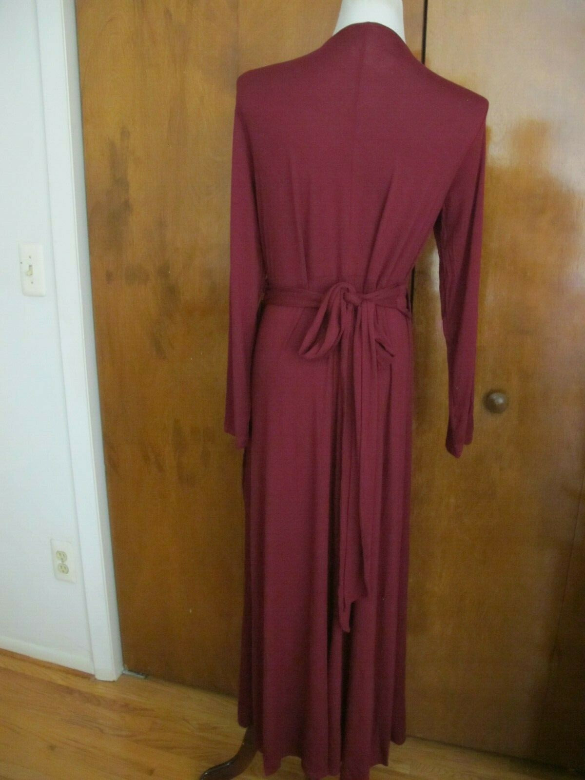 Gap Women's Burgundy Long Sleeves Tie-Waist Maxi Wrap Dress Large Petite 
