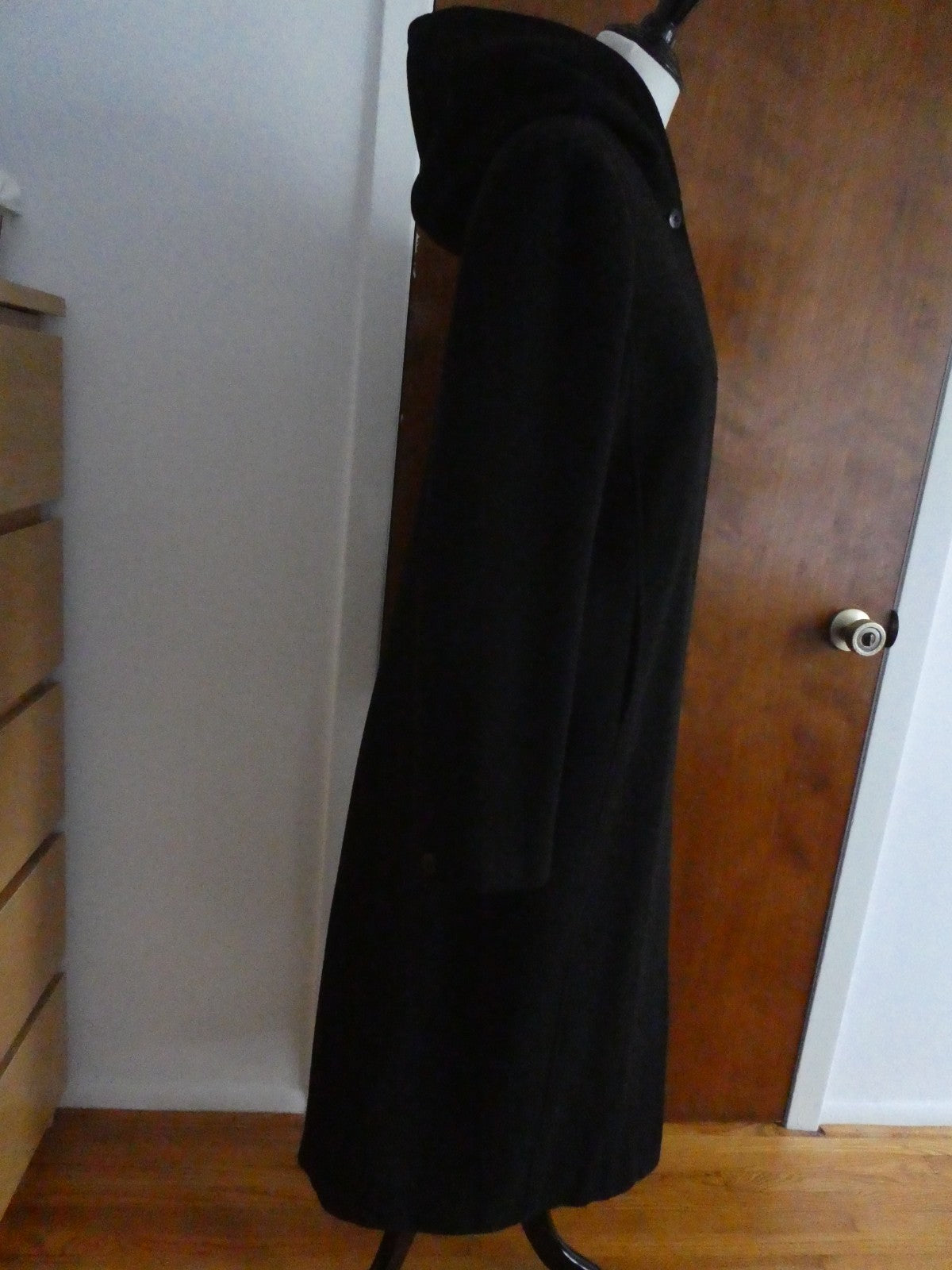Jason Kole women 100% wool black long hood detailed jacket coat size 8