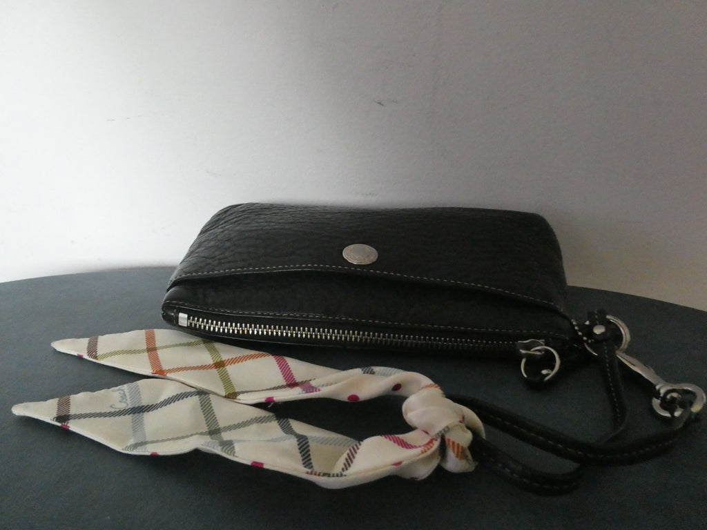 Vintage large Coach Women Black leather wristlet wallet with Coach small scarf