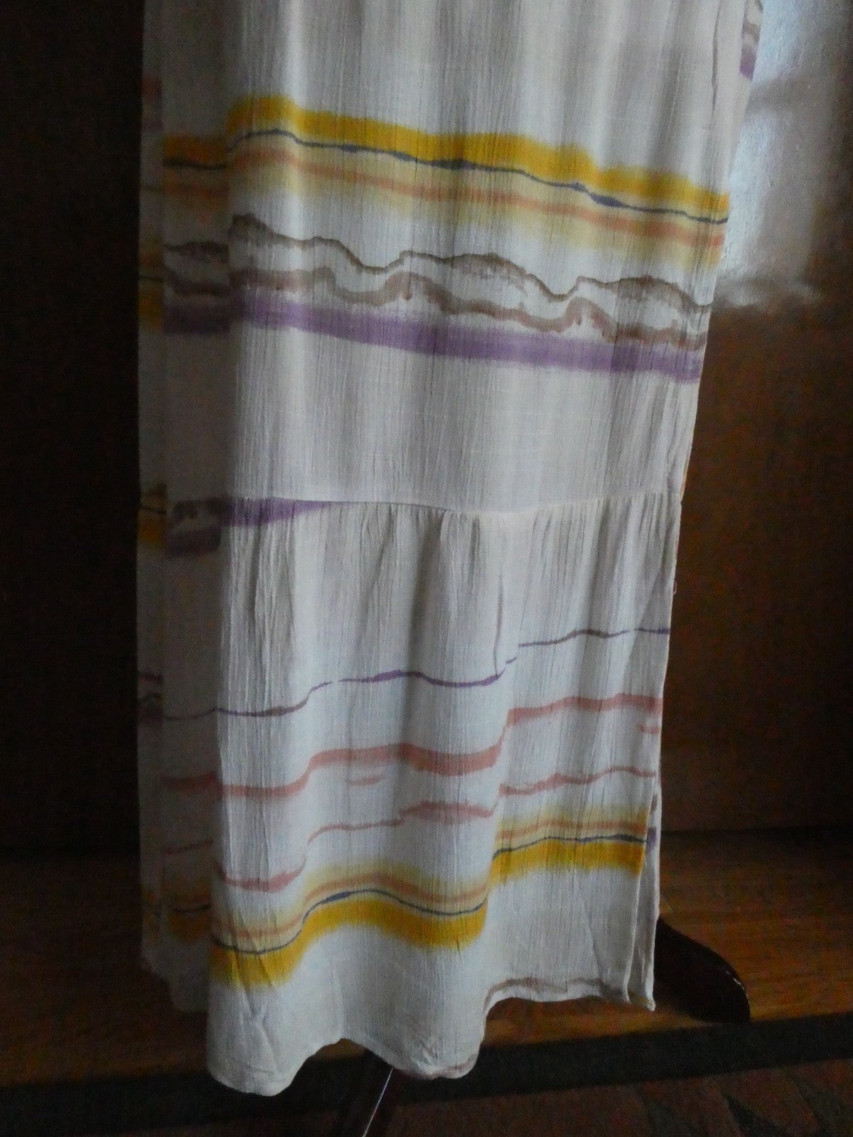 Nine West Women Maxi Skirt Tiered Side Slit Elastic Waist Multicolored Small $40