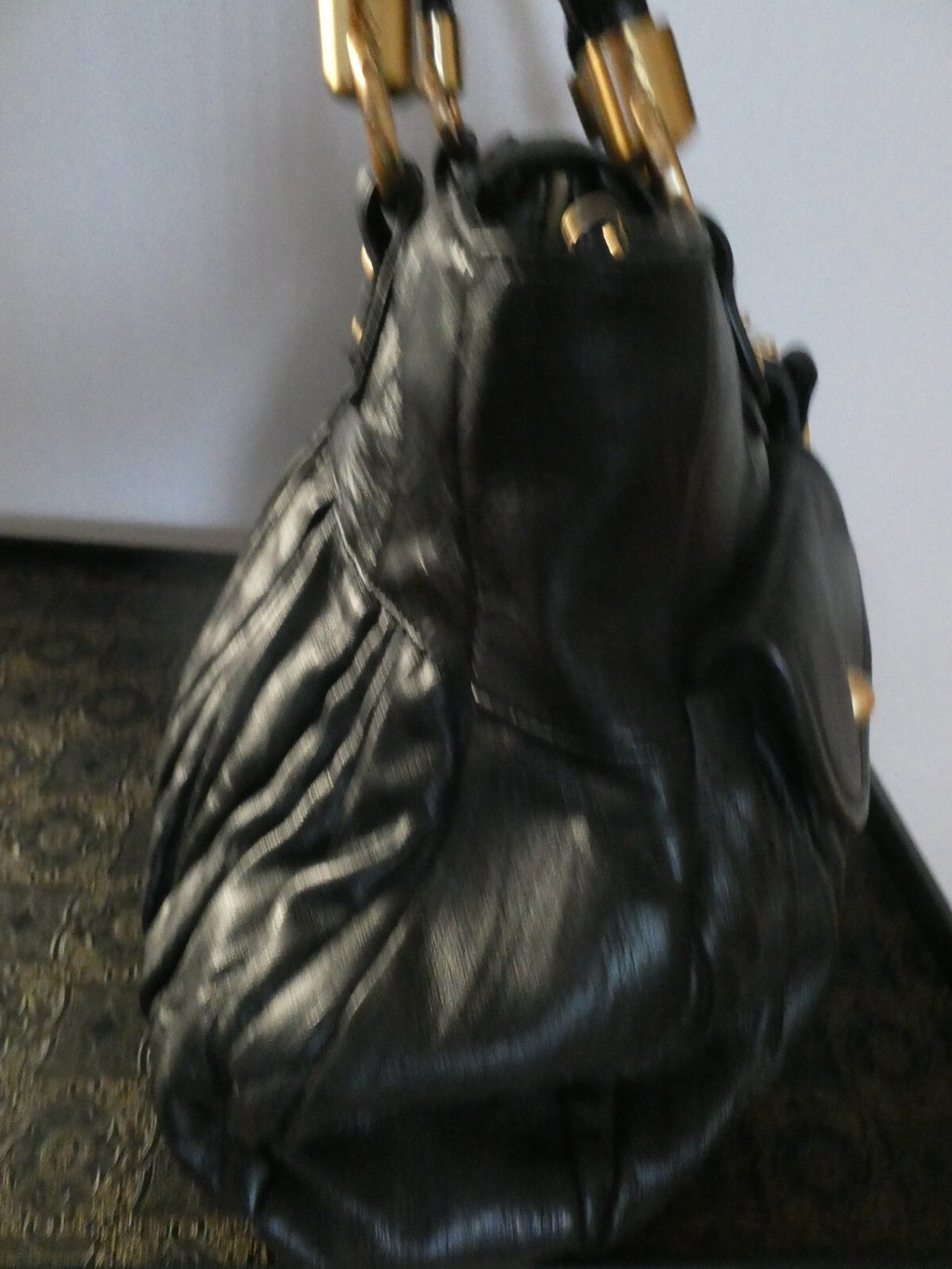 Steven by Steve Madden Women’s Black Genuine Leather Shoulder Bag Gold Turn Lock