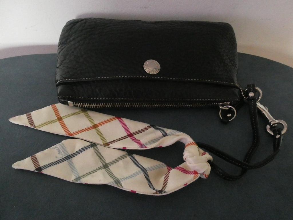 Vintage large Coach Women Black leather wristlet wallet with Coach small scarf