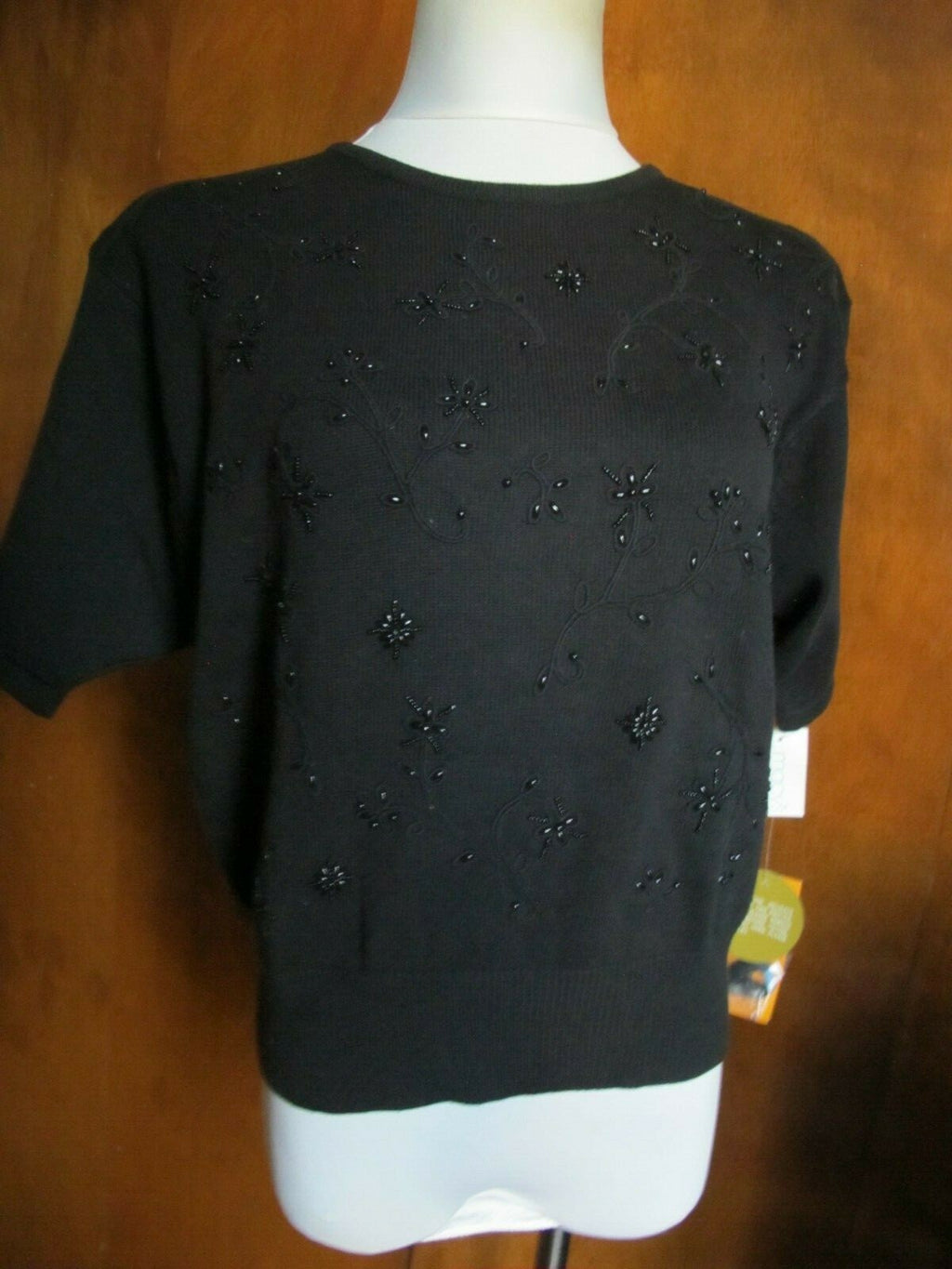 Liz Claiborne women's  black cotton  embroidered beaded sweater Medium
