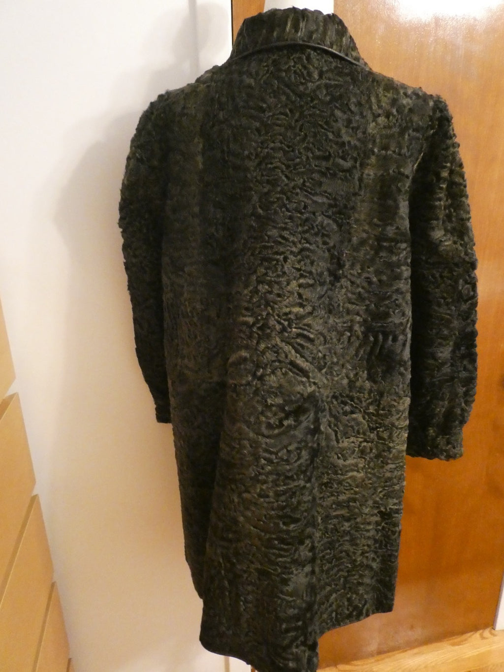 Custom Made Karakul Persian Lamb Reversible Brown Coat Women XL Fur & Leather