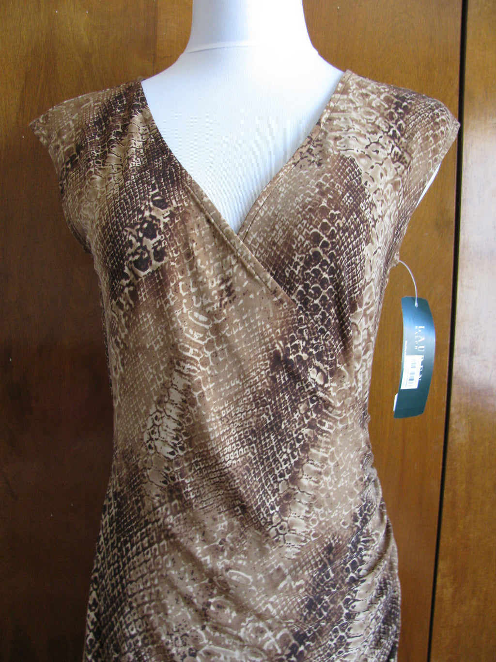 Ralph Lauren women’s brown multi faux wrap NWT dress size Medium