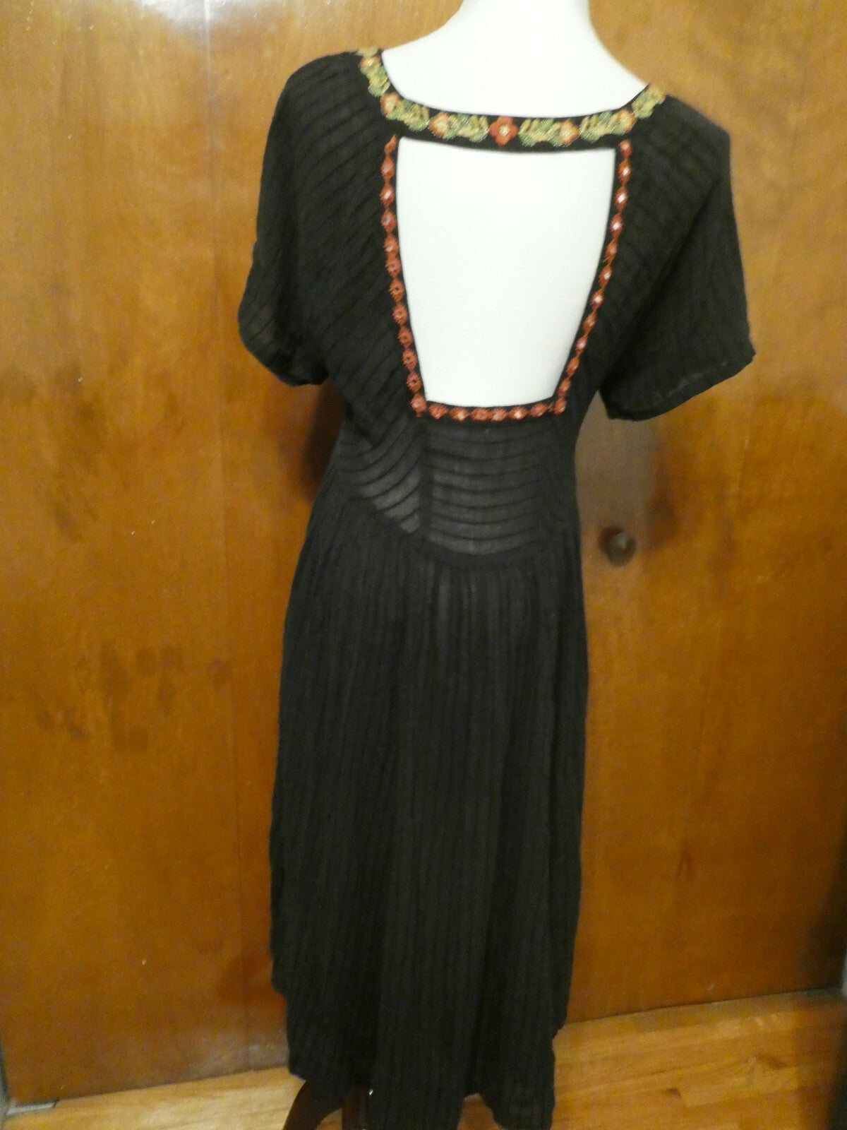 Free People Women’s Asymmetric Black Embroidered Soft Cotton Dress Small 