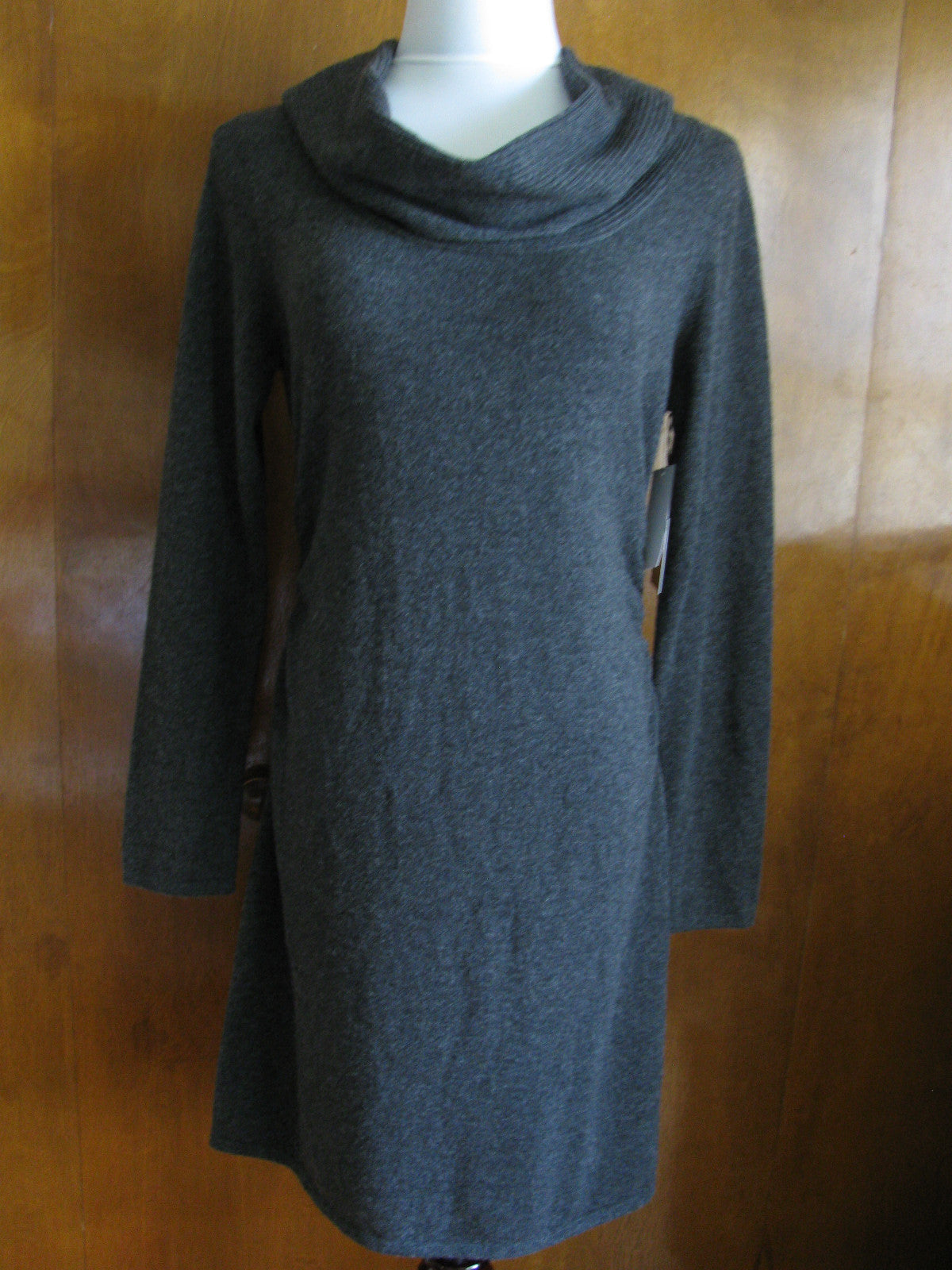 Black Saks Fifth Ave Women Gray 2ply Cashmere Cowl Neck Long Sleeves Dress New 