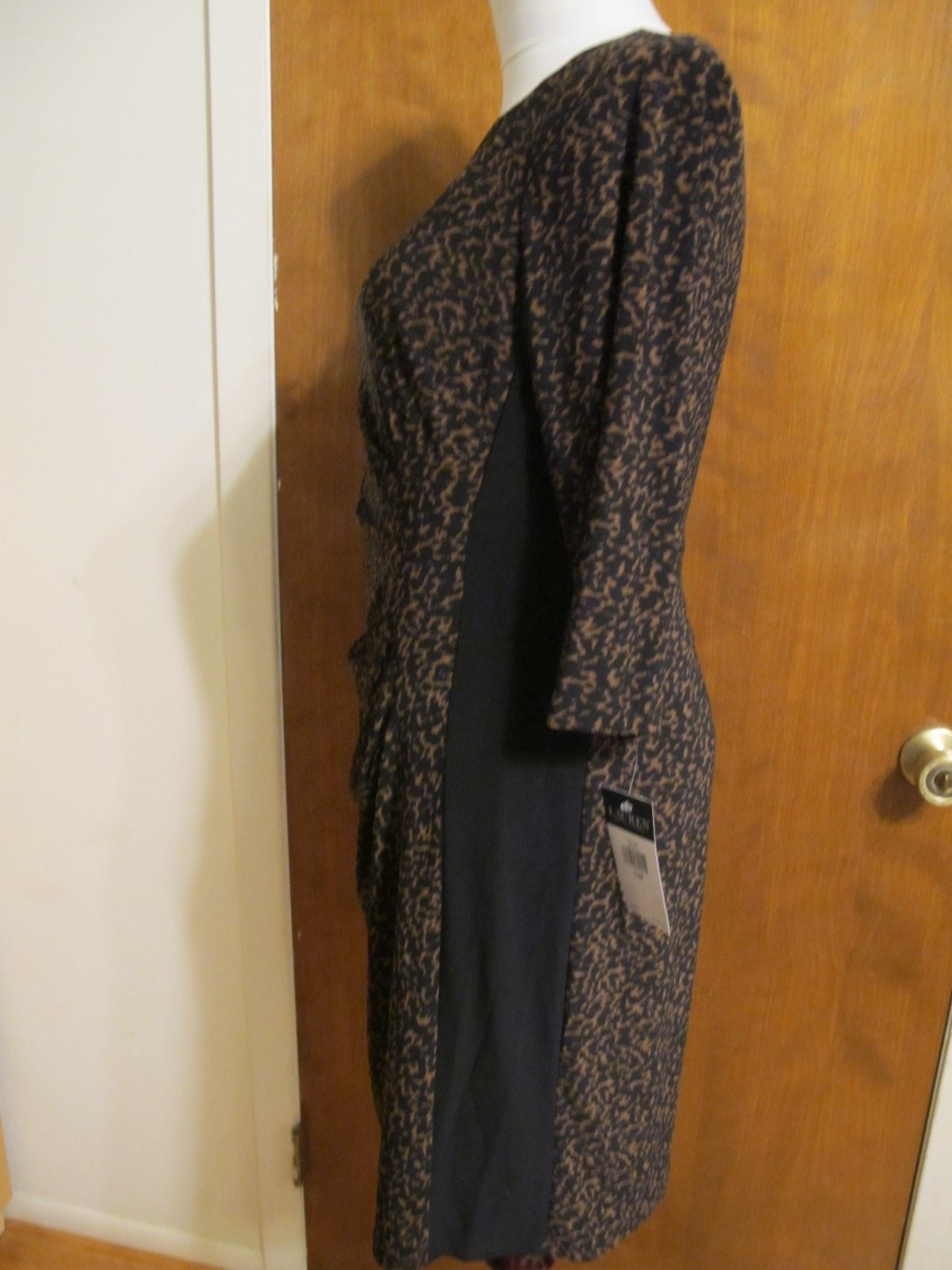 Ralph Lauren women's brown 3/4 sleeves black gathered dress