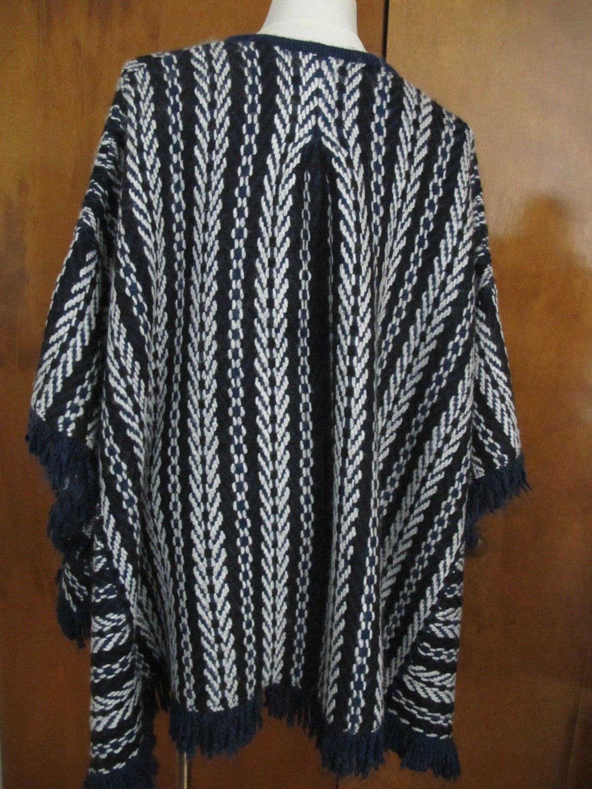 Anthropologie Sleeping On Snow Women's Jacquard Poncho Sweater Blue One Size