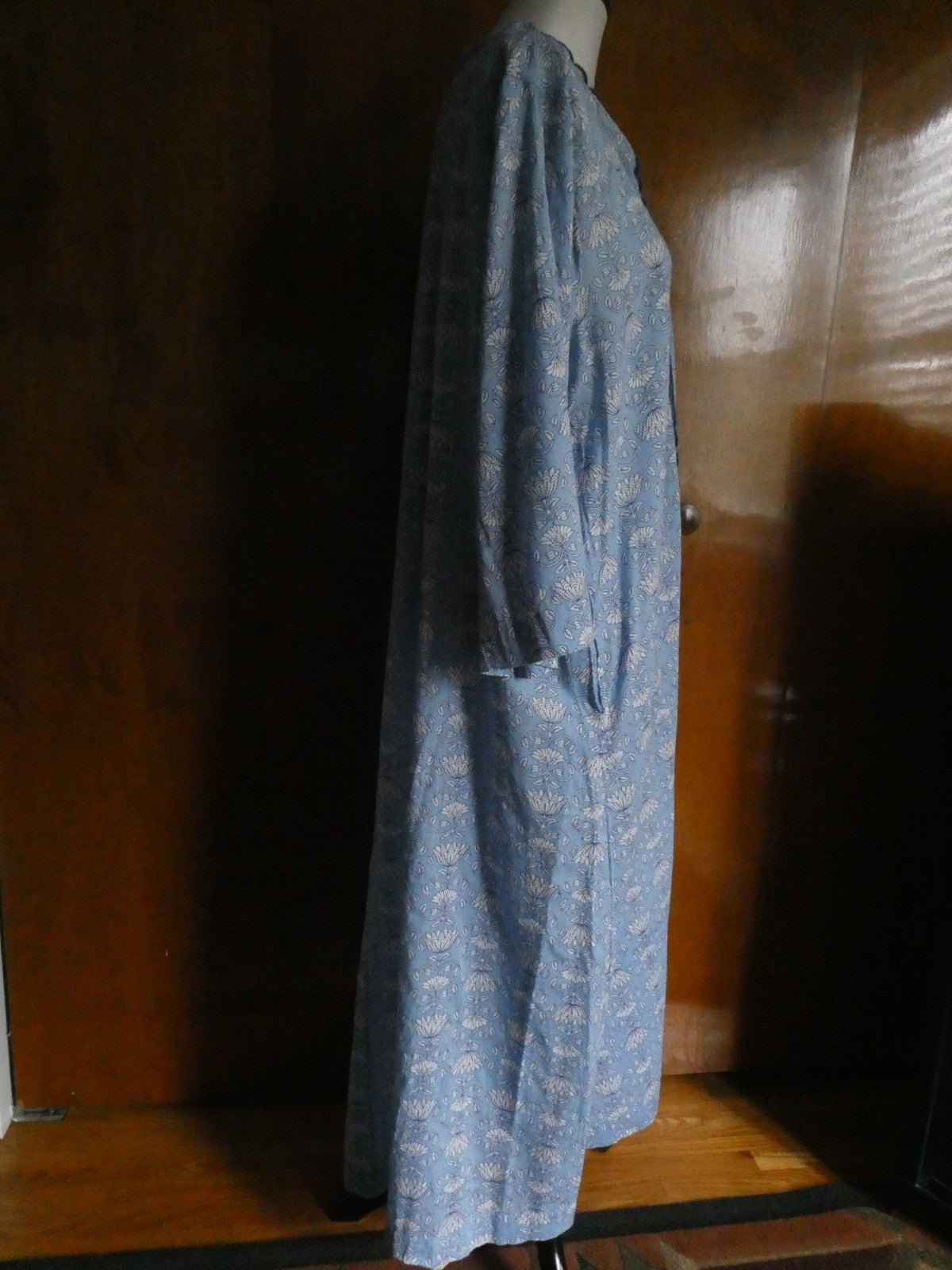 Tucker Nuck Maxi Dress XL Blue Floral 100% Cotton Soft Boho Lounge Caftan