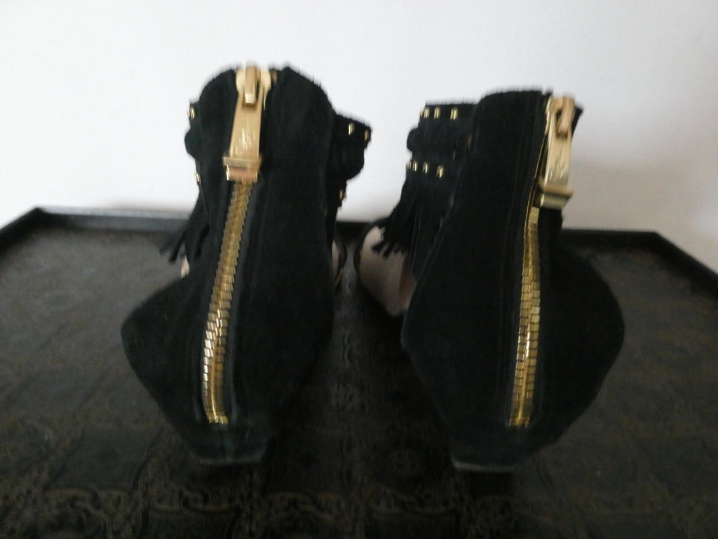 Report Signature Womens Black Wedge Heels Shoes Sandals Peep Toe Women's 8.5 WMS