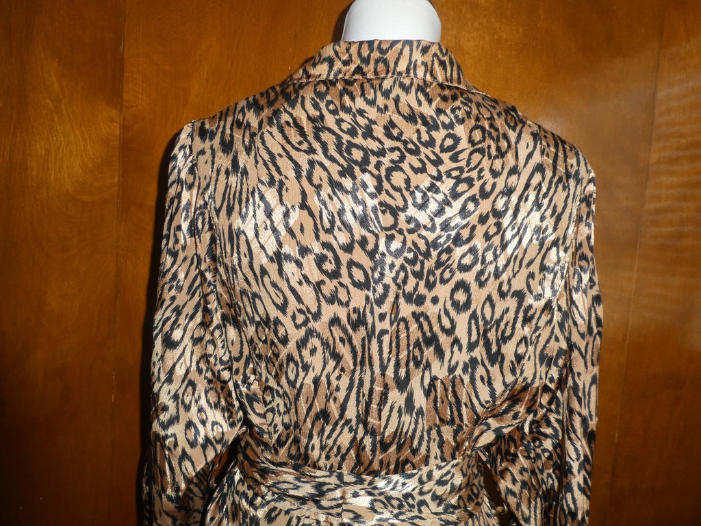 Vintage Baruch Women 2 Pc Suit Size 48 Leopard Jacket Black Pleated Lined Skirt