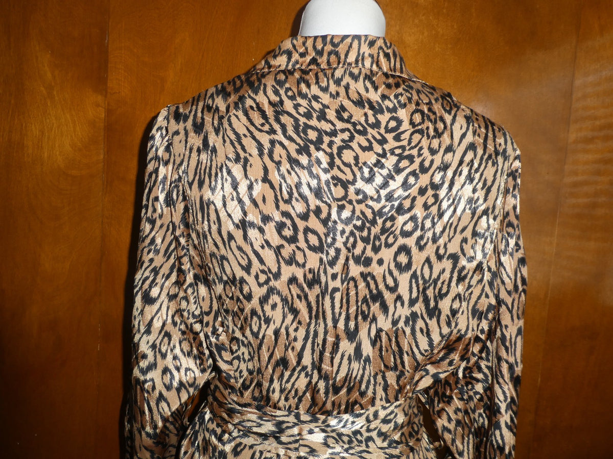 Vintage Baruch Women 2 Pc Suit Size 48 Leopard Jacket Black Pleated Lined Skirt