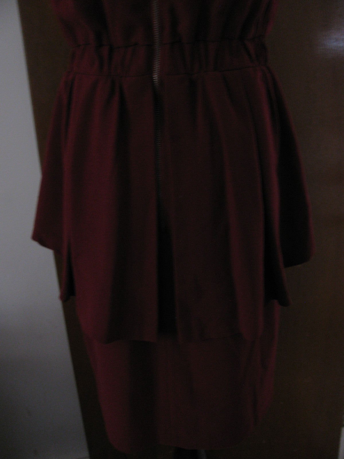W118 Walter Baker Womens Burgundy Peplum Faux Leather Trim Evening Dress S NWT