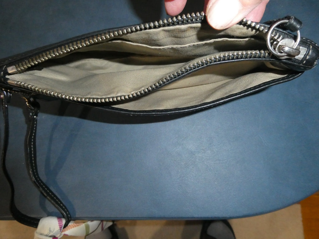 Vintage large Coach Women Black leather wristlet wallet with Coach small scarf