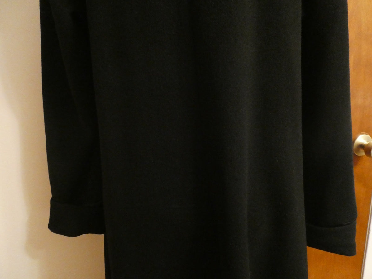 J.G HOOK Women Black 100% Wool A-Line Hood Fox Fur Trim Winter Coat 6 (fit 8-10)